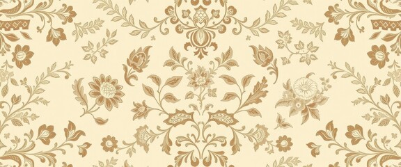 Ornate Floral Pattern in Gold on Beige Background