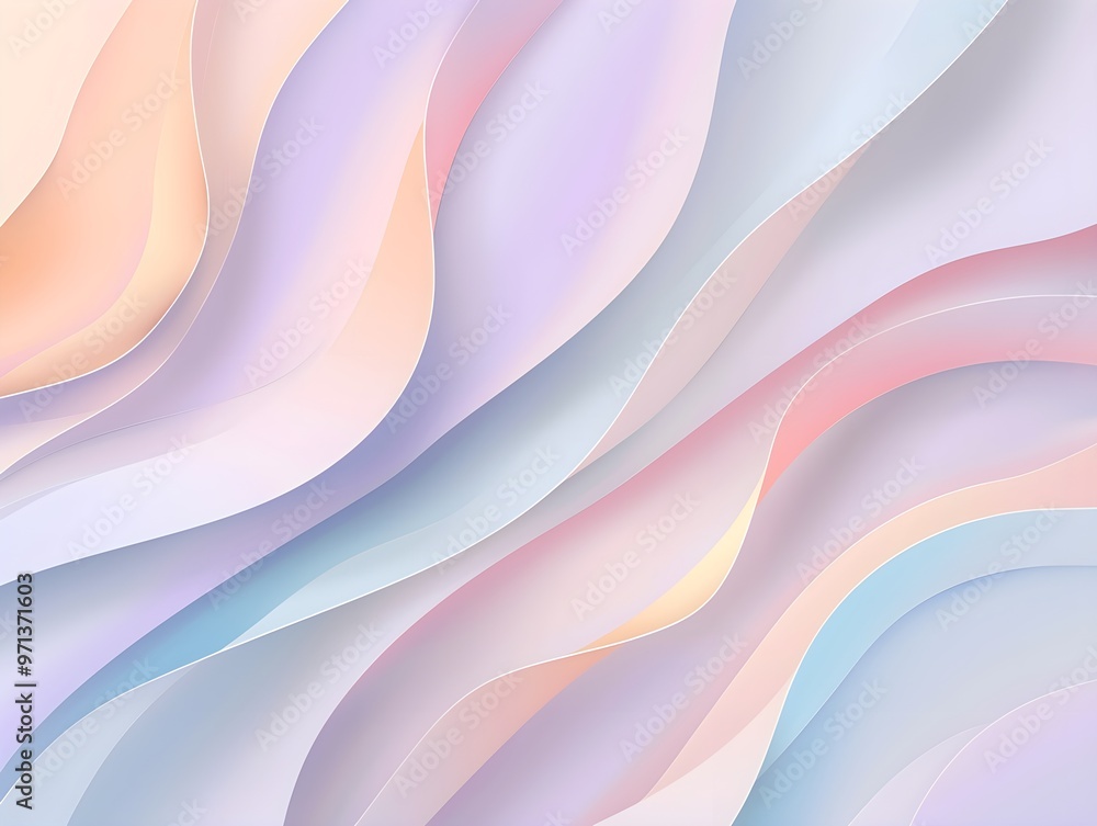 Poster An abstract design featuring flowing, layered waves in soft pastel colors, creating a calming and modern background texture.