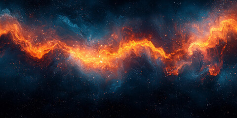 Fototapeta premium A vibrant nebula with a fiery orange streak across the dark blue expanse.