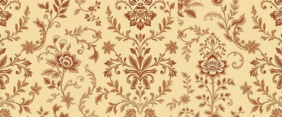 Obraz premium Intricate Brown Floral Pattern on a Cream Background