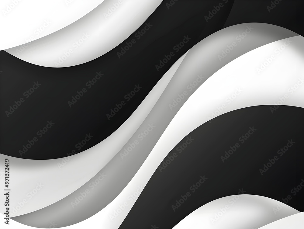 Poster A sleek abstract design featuring smooth black and white wavy shapes, creating a minimalist and modern visual effect with flowing curves.