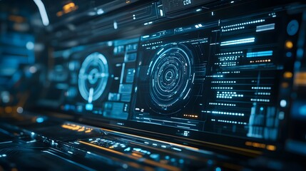 Obraz premium High-tech HUD displays integrated on a smooth muted background