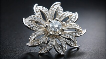Fototapeta premium Elegant silver flower brooch with sparkling jewelry stones