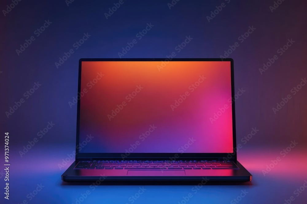 Poster isolated laptop or notebook with blank screen on transparent background.