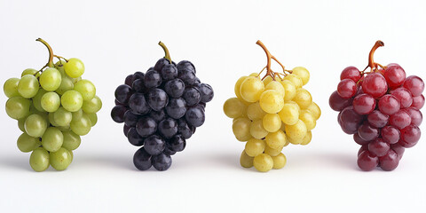 different varieties of grapes against a white background