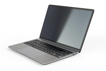 Isolated laptop with blank screen on white background.