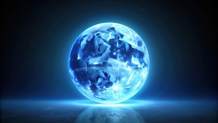 A mesmerizing image of a glowing blue moon against a dark blue backdrop