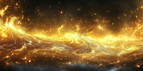 Naklejka premium Abstract background with golden waves and sparkles.