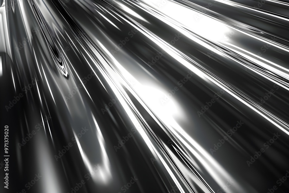Aufkleber Abstract metallic surface reflecting light with sleek, flowing lines, creating a futuristic and dynamic visual effect.