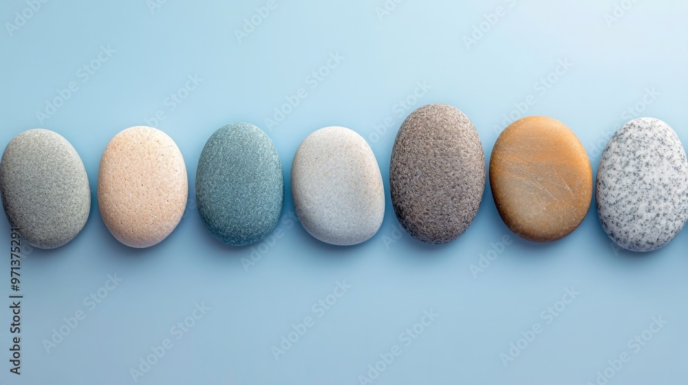 Aufkleber a row of rocks with different colors and sizes. the rocks are arranged in a line, with some being la