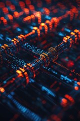 A close up of a computer chip with a blue and orange background. The image is abstract and has a futuristic feel to it