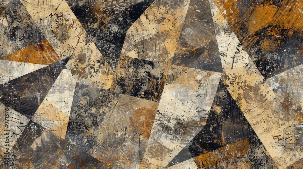 Poster a painting with a lot of different shapes and colors. the shapes are all different sizes and angles,