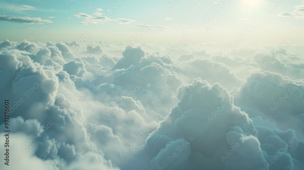 Poster the sky is filled with clouds, creating a sense of calm and serenity. the clouds are white and fluff