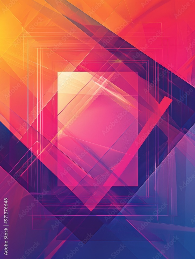 Poster a colorful abstract image with a square in the middle. the square is surrounded by a blue and purple