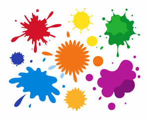 set of colorful ink splashes, various color splatters, ink brush strokes