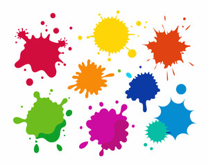 set of colorful ink splashes, various color splatters, ink brush strokes