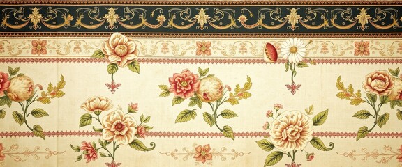 Vintage Floral Wallpaper with Intricate Scrollwork Design