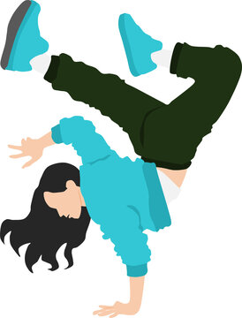 dancer doing handstand, turquoise, black hair clip art preview