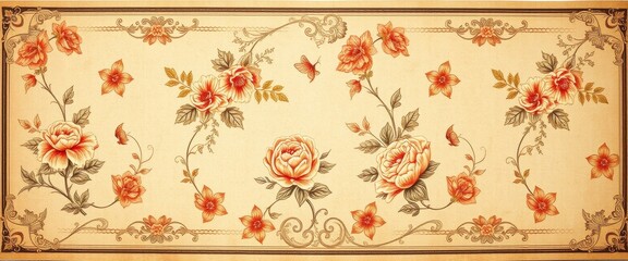 Obraz premium Ornate Floral Pattern on a Beige Background with a Butterfly