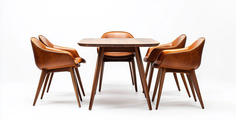 modern wooden dining table, isolated on a white background