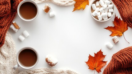A white background with two cups of coffee and a bowl of marshmallows