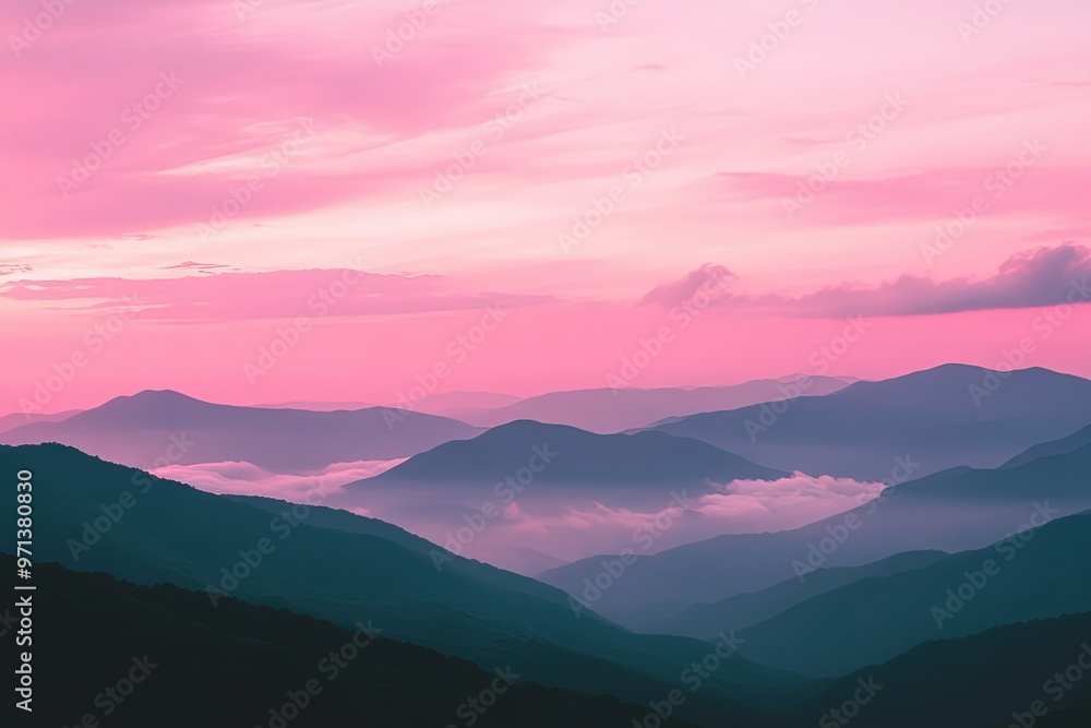 Sticker a pink and blue sky over a mountain range