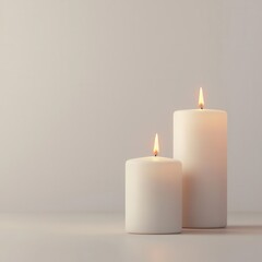 Festive Christmas candles, glowing warmly, 3D illustration, copy space for text,