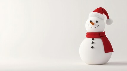 Snowman, wearing a Santa hat and scarf, 3D illustration, copy space for text,