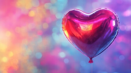 Heartfelt Whimsy - Vibrant 3D Render of Large Heart Balloon Against Dynamic Abstract Backdrop with Smooth Texture and Colorful Lighting Effects