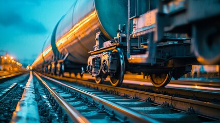 Naklejka premium Tanks with fuel being transported by rail