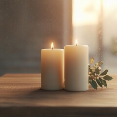 Christmas Eve candlelight, with a peaceful glow, 3D illustration, copy space for text,
