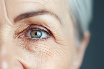closeup of  senior elder eyes with  Wrinkled, Vision and eyesight, beauty and cosmetic.