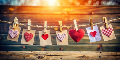 Clothesline with heart and message cards hanging on it
