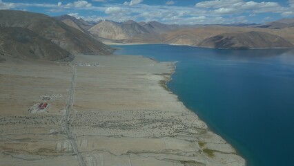 Aerial view of Leh Ladakh, Pangong Tso Lake, Maitreya Buddha, Diskit Monastery in Nubra Valley, Sand Dunes Nubra Valley,