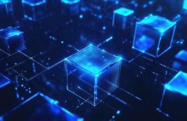 Abstract Digital Cubes Glowing in Blue