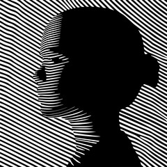 Silhouette with striped optical background