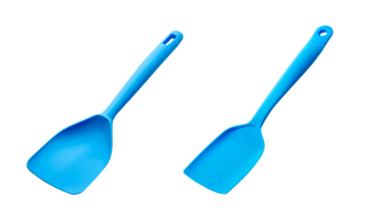 Set of blue rubber or silicone items with plastic, isolated on transparent background. PNG element.