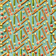 seamless pattern with candies and flower