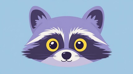 Playful Purple Raccoon Vector Illustration on Pastel Blue Background | Minimalistic Style with Bright Yellow Eyes | High Resolution Graphic Design