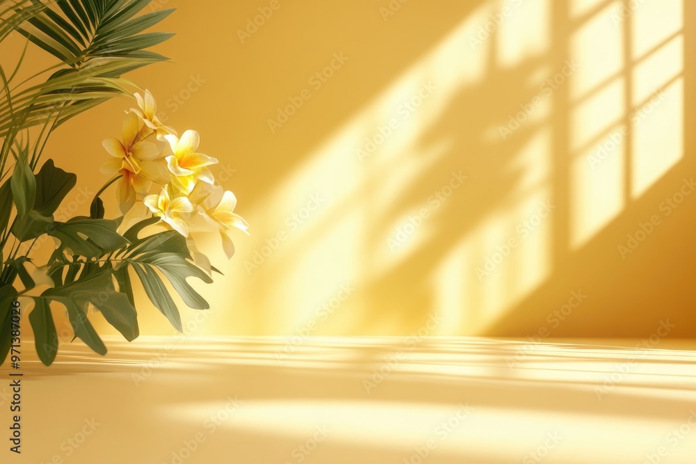 Aufkleber yellow studio background with shadows copy space summer vibes.
