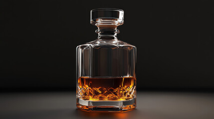 Elegant engraved whiskey decanter showcasing rich amber liquid, perfect for bar settings or special occasions. timeless addition to any collection