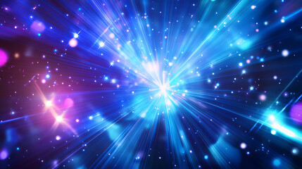 Fototapeta premium Abstract blue color digital particles wave with bokeh and light background 