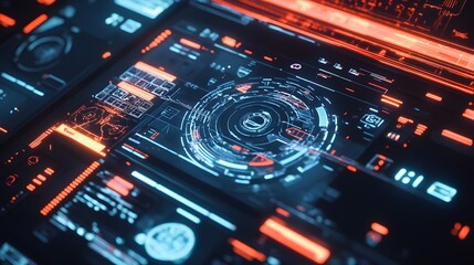 Obraz premium Dynamic HUD displays overlapping on a sleek muted surface