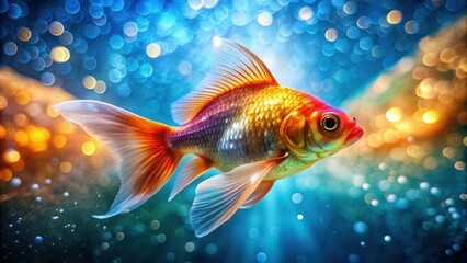 Fototapeta premium Vivid underwater scene featuring an elegant goldfish swimming gracefully, with glittering scales and lively colors