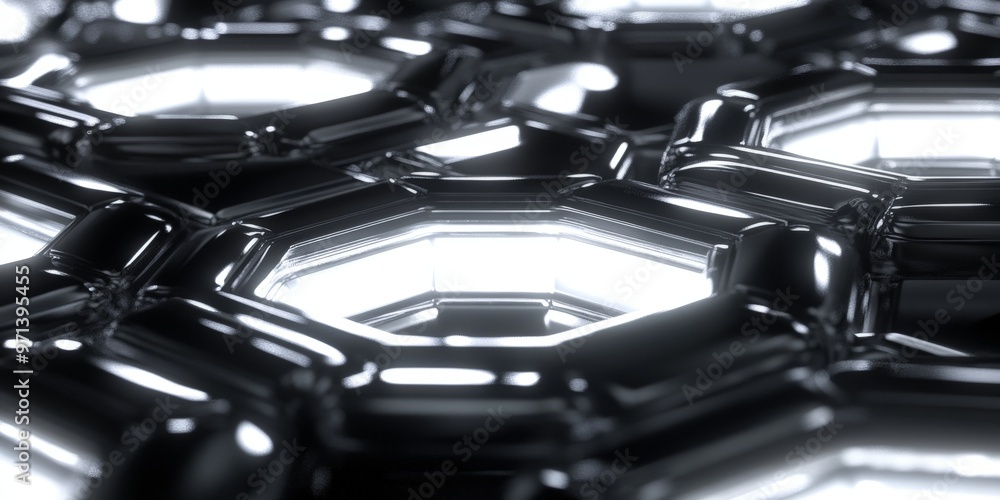 Poster abstract metallic hexagon pattern.