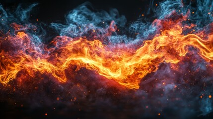 Fototapeta premium Abstract firey background. Fire on dark background