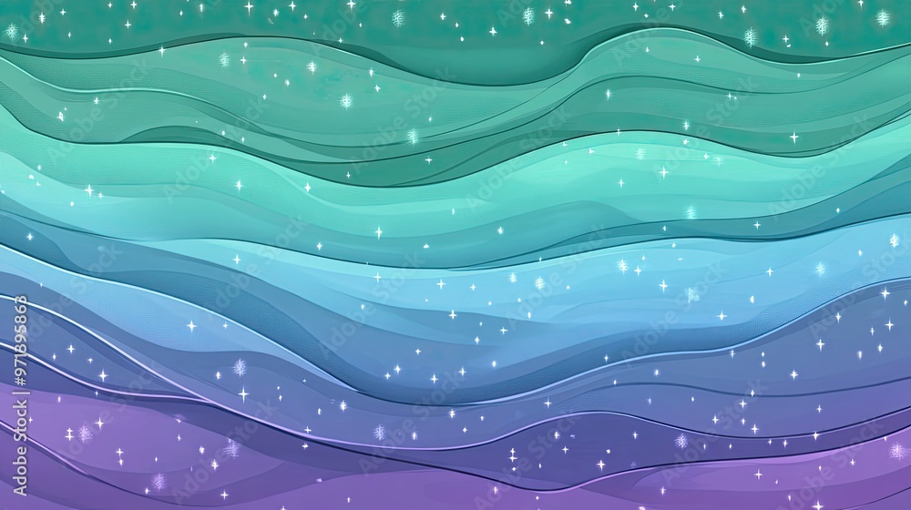 Aufkleber a colorful abstract wave pattern with sparkling elements, creating a serene visual effect.