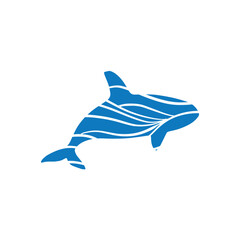Whale vector logo with blue waves