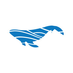 Obraz premium Whale vector logo with blue waves
