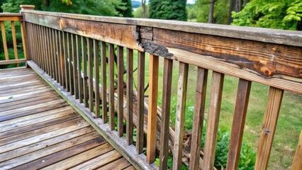 Fototapeta premium Rotten deck rail in need of replacement for safety reasons